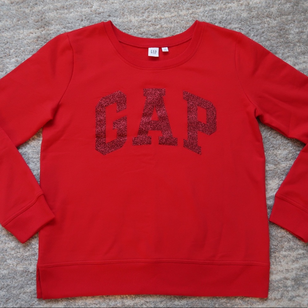 GAP Red Glitter Logo Sweatshirt M